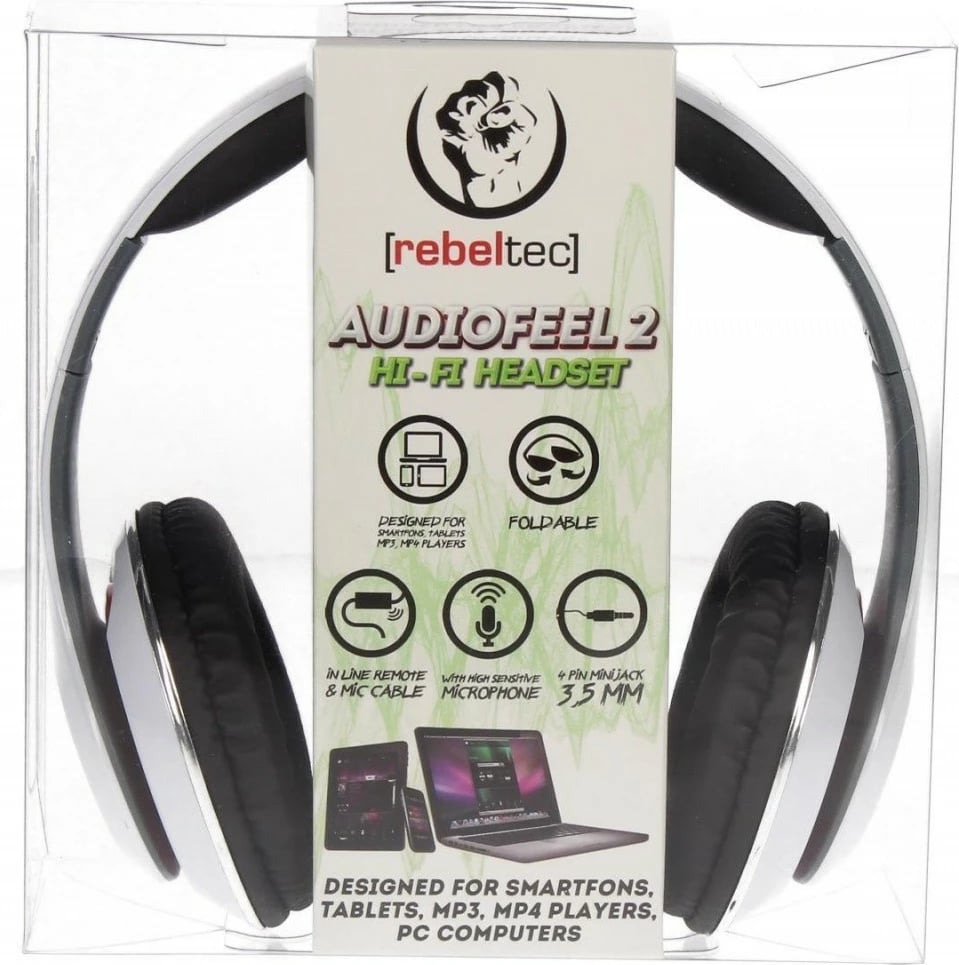 Kufje stereo me mikrofon Rebeltec AUDIOFEEL2, 3.5mm, të bardha