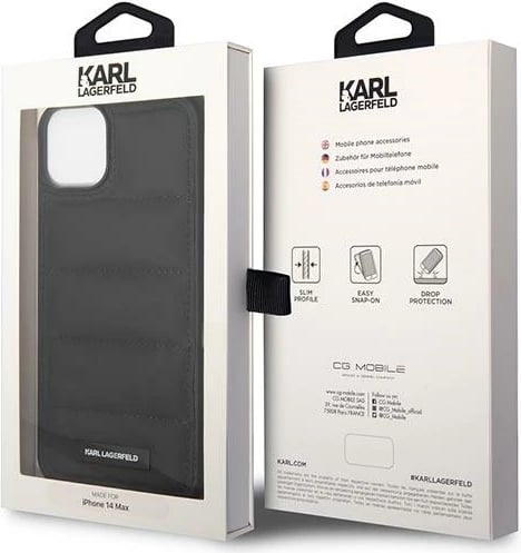 Mbështjellës Karl Lagerfeld KLHCP14SPSQAK për iPhone 14, 6.1", hardcase, i zi