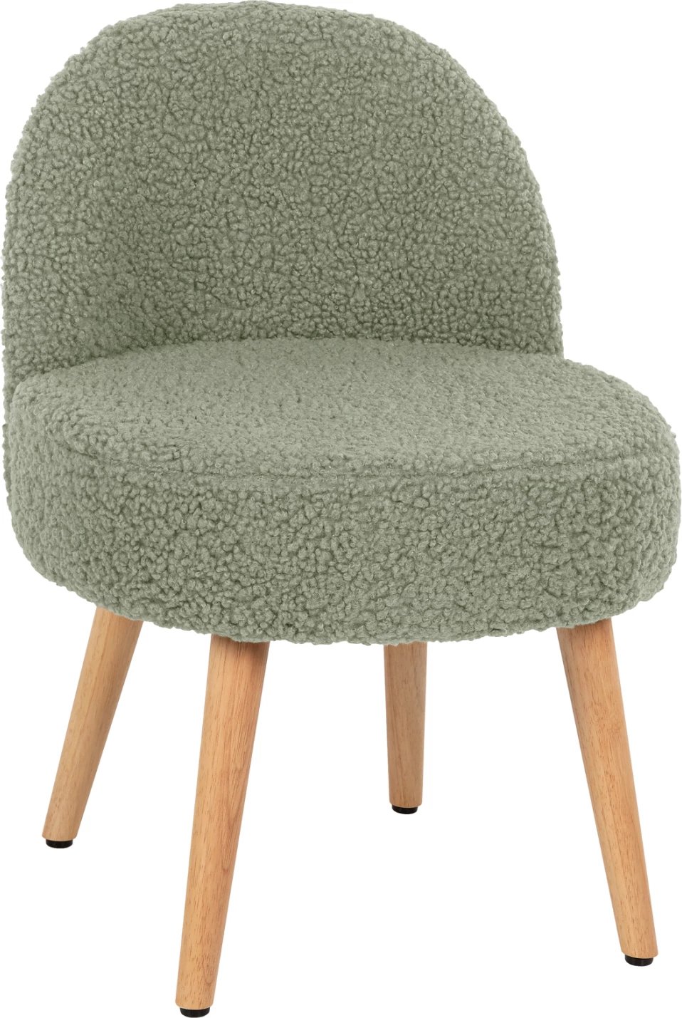 Karrige YASMINE FH8395.27 me mbështetëse të ulët, pëlhurë boucle ngjyrë fistik, këmbë druri, 47x46x64.5 cm.