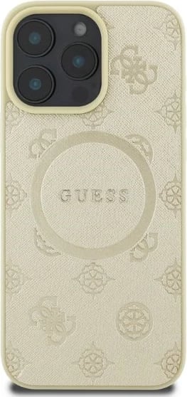 Mbështjellës Guess Saffiano Peony Classic Logo MagSafe për iPhone 16 Pro, ari