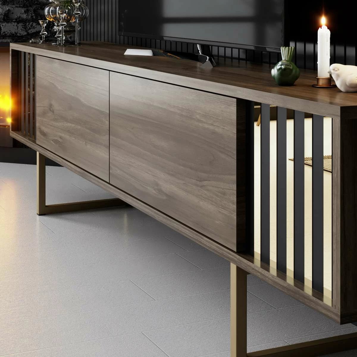 Komodë TV Hanah Home, Gold Line, ngjyrë arre, e zezë