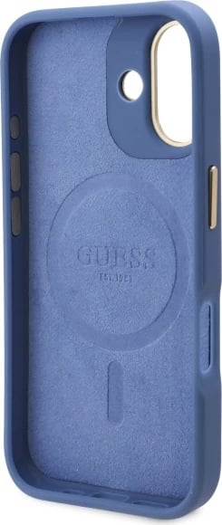 Mbështjellës Guess 4G Logo Plate MagSafe për iPhone 16 Plus, Blu