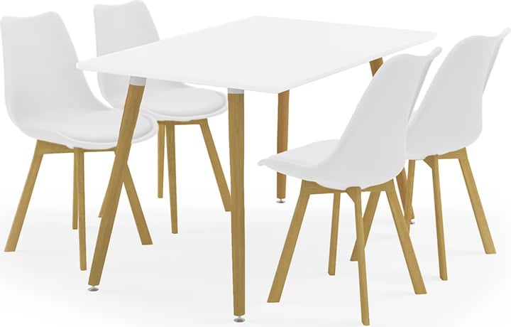 Tavolinë me karrige Natali-Gaston set 5 copë, ngjyrë bardhë-natyrale, 120x80x73cm