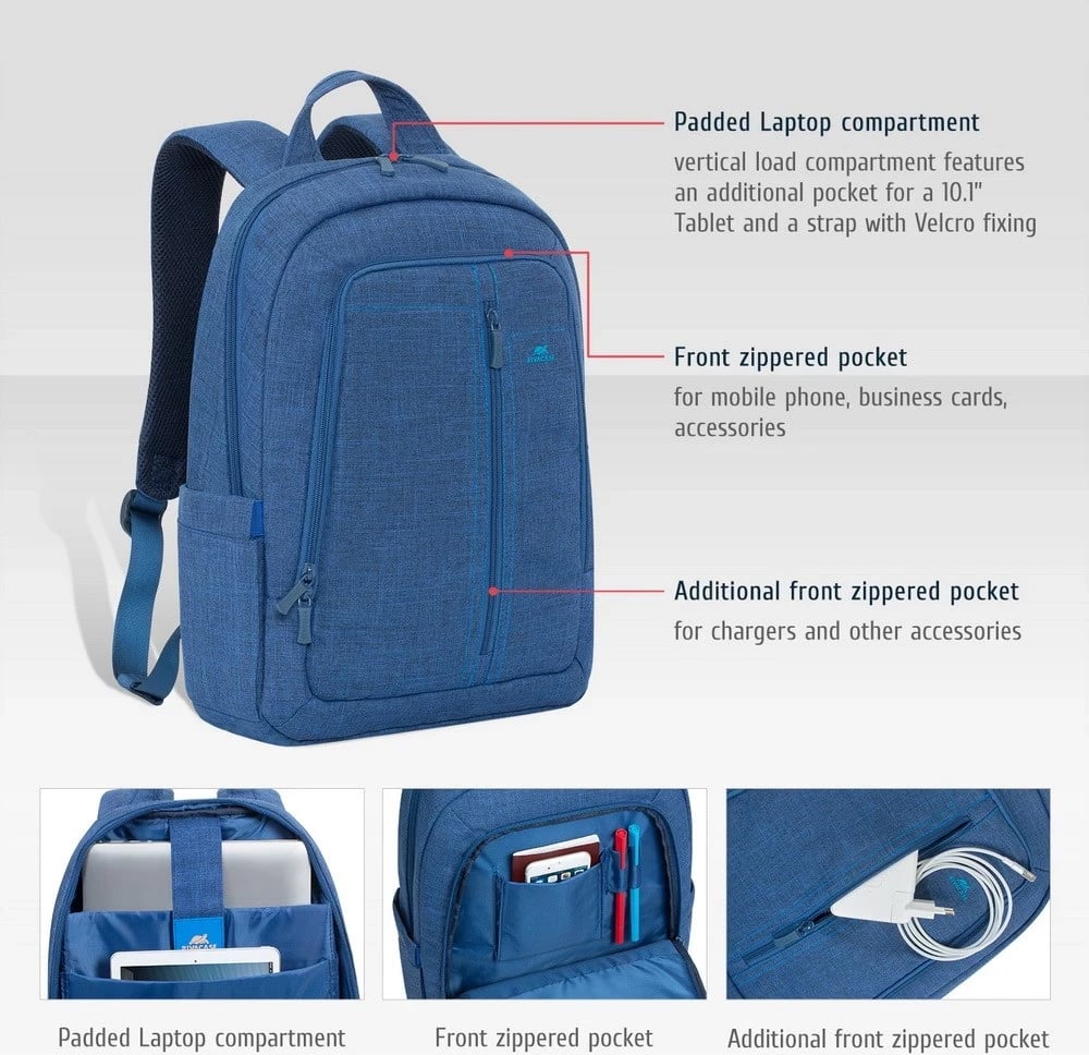 Çantë shpine Rivacase 7560, Blu Poliester