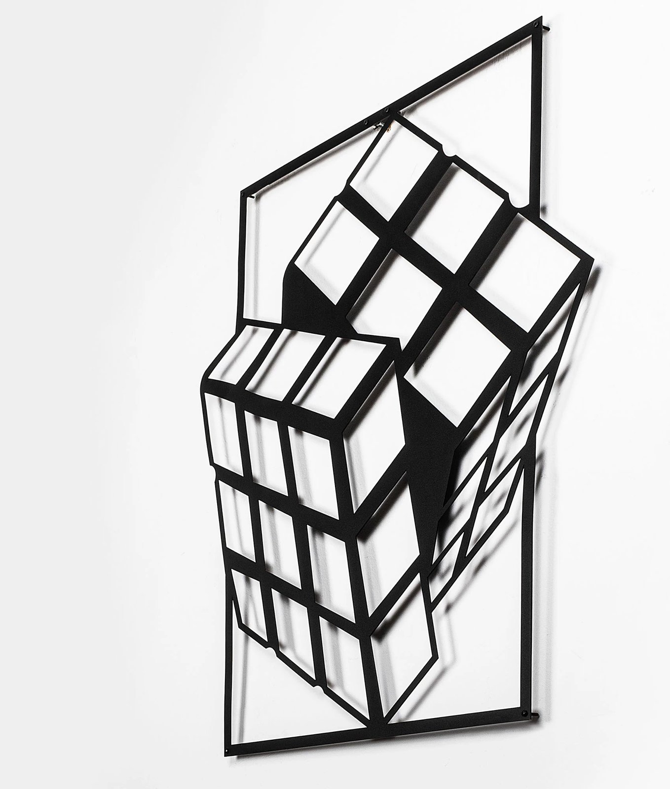 Aksesor metalik dekorativ për mur, Rubik's Cube, ngjyrë e zezë