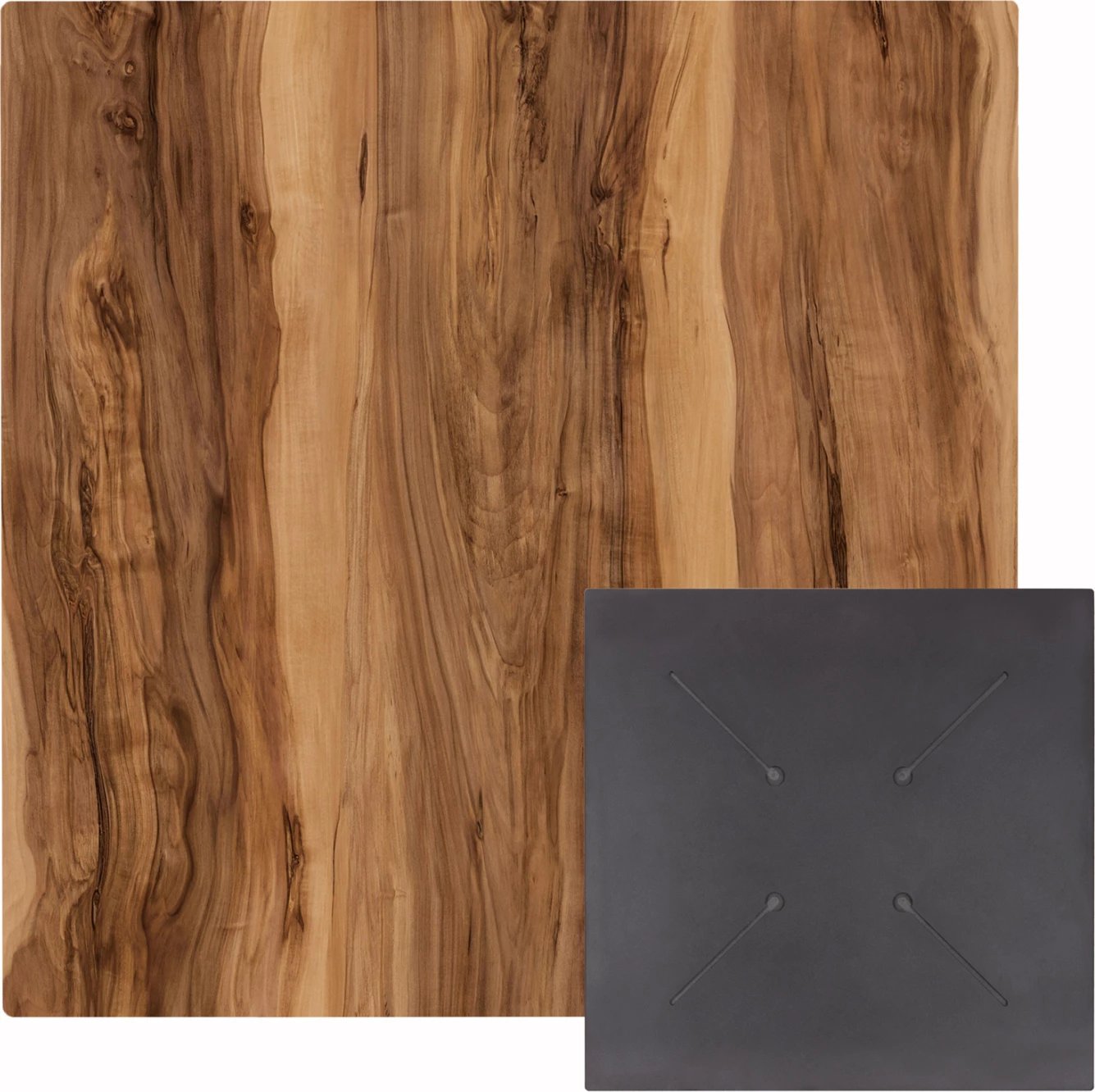 Sipërfaqe tavoline katrore HPL, ngjyrë Indian Sheesham, 80x80cm, set prej 2 copë