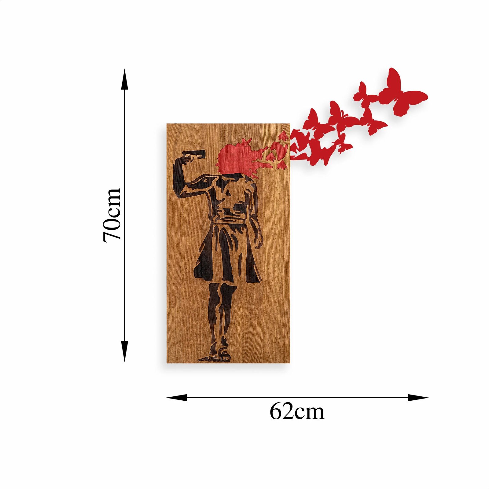 Aksesor dekorativ prej druri për mur, Wallity Banksy - 16, ngjyrë arre dhe e zezë, 99x34cm