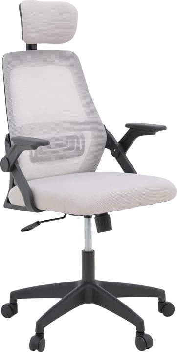 Karrige zyre Peja, material rrjetë, ngjyrë gri-bezhë, kornizë e zezë, 58x60x107-117cm