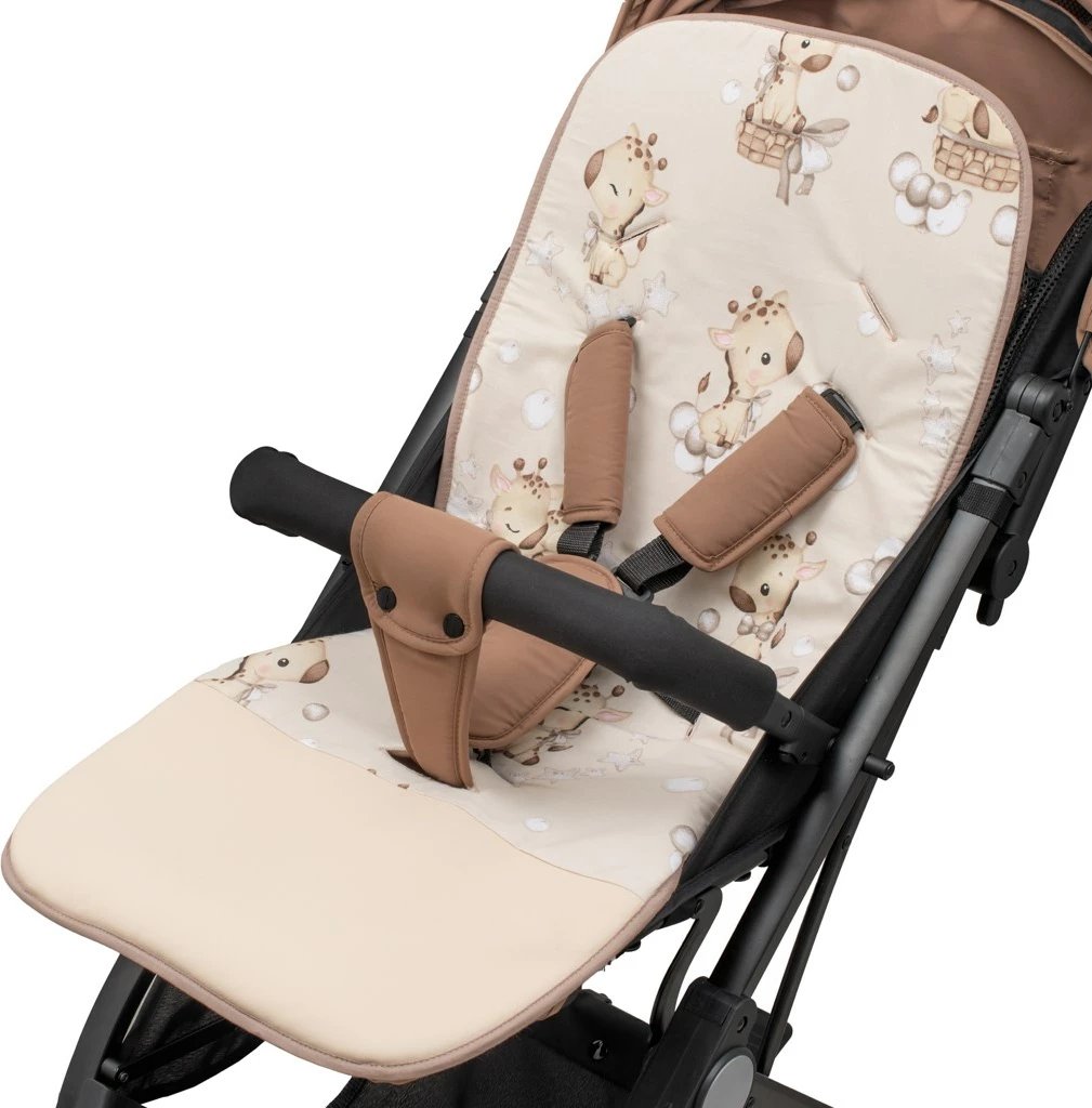 Dyshek karroce Baby Mix Giraffe, universale 78x38 cm, i dyanshëm muslin/koton me mbrojtje eco-lëkurë, multingjyrësh