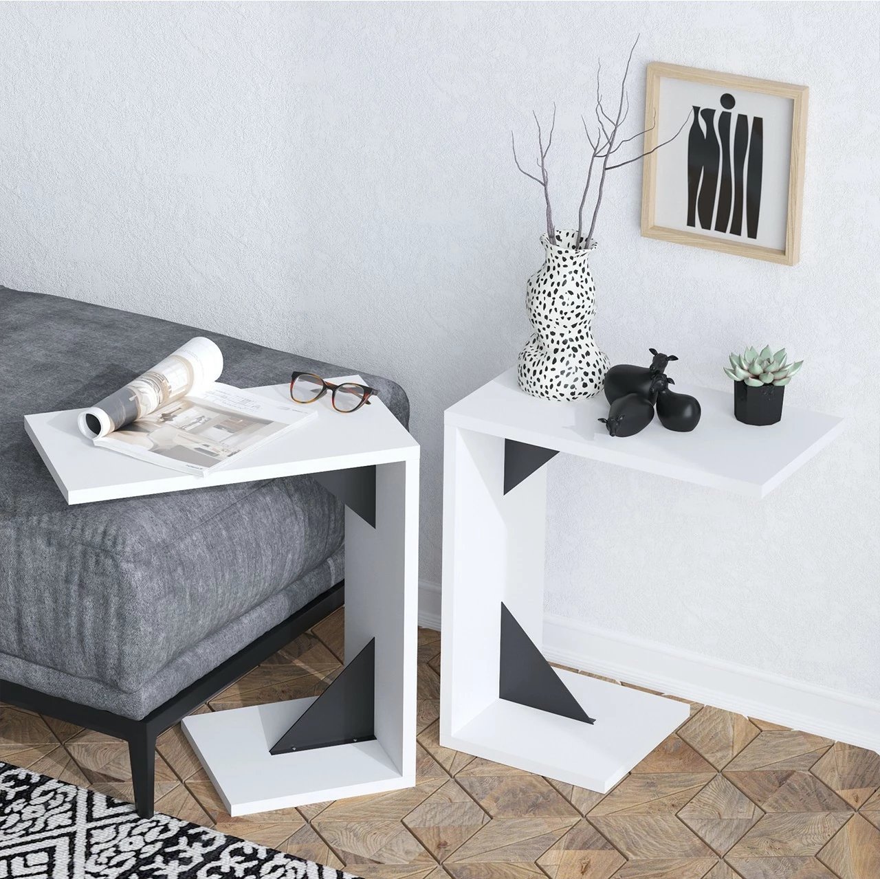 Tavolinë anësore Hanah Home, Zoey, e zezë dhe e bardhë