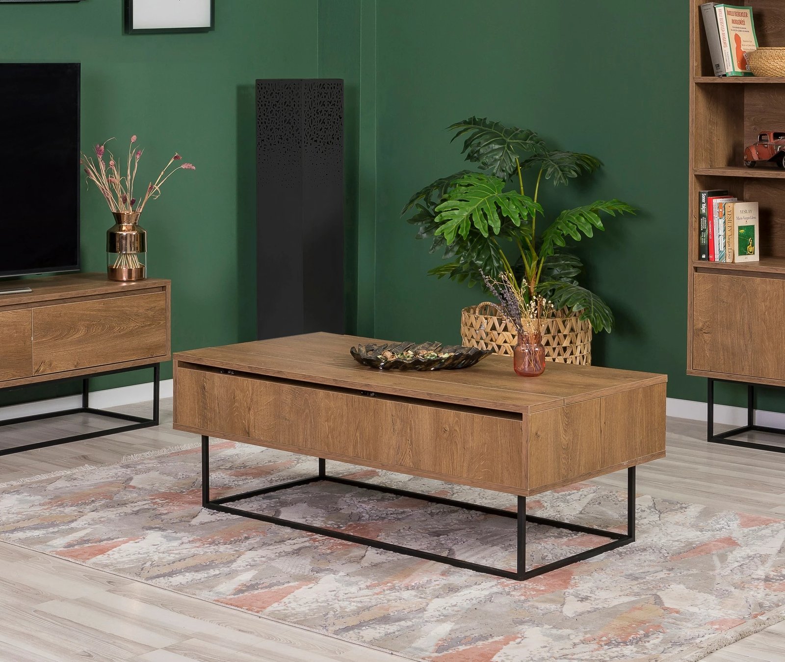 Set mobiljesh për dhomë dite, Skye Decor, Laxus Takım 26, ngjyrë arre dhe e zezë