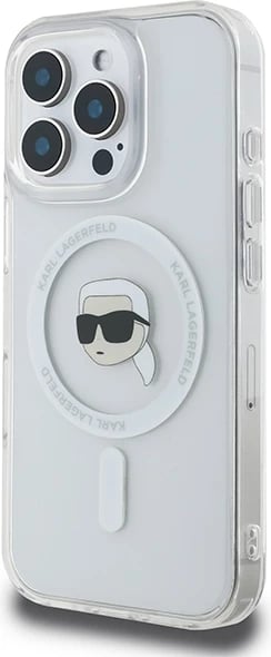 Mbështjellës Karl Lagerfeld IML Metal Karl Head për iPhone 16 Pro Max, MagSafe, i bardhë