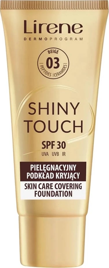 Fondatinë për femra Lirene Shiny Touch Skin Care Cover 03 Beige, 30ml