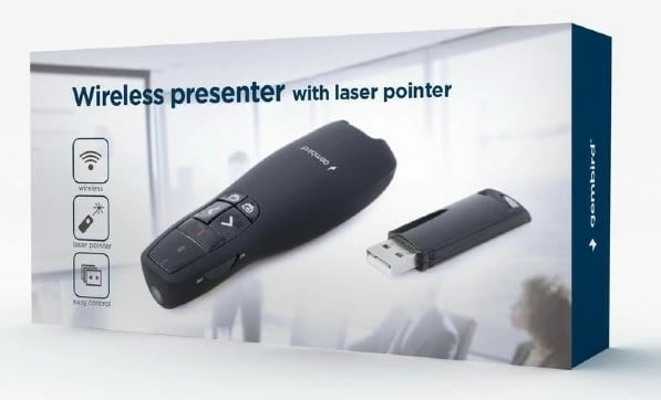 Telekomandë wireless Gembird WP-L-12 për ekran projekti, me USB, e zezë