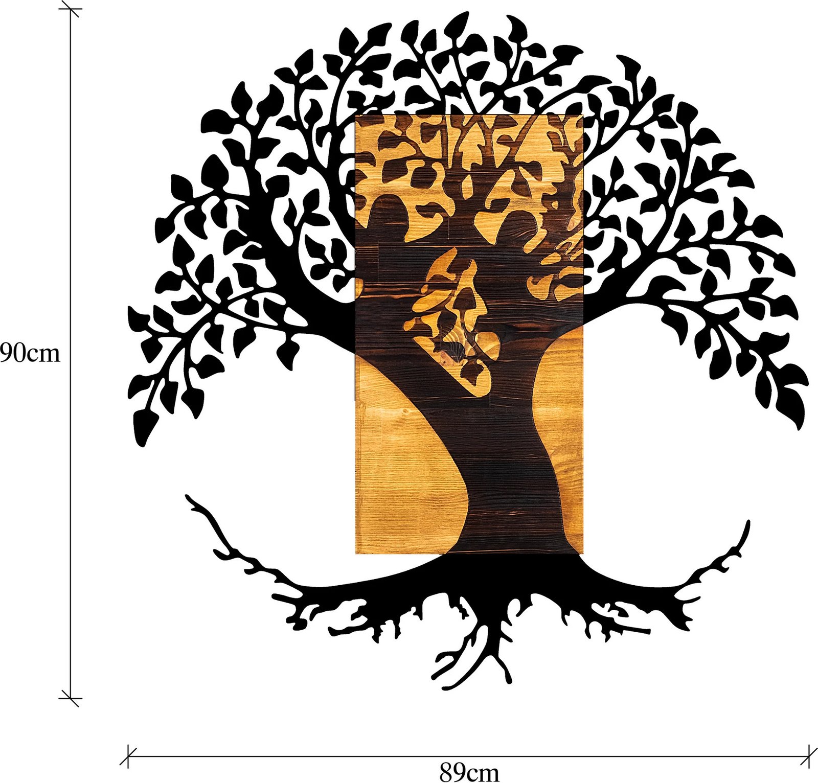 Aksesor dekorativ për mur, dru dhe metal, Monument Tree, ngjyrë arre dhe e zezë, 89x3x90cm