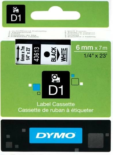 Shirit etiketime, Dymo D1 43613 S0720780, 12 mm x 7 m, poliester, e zezë mbi të bardhë