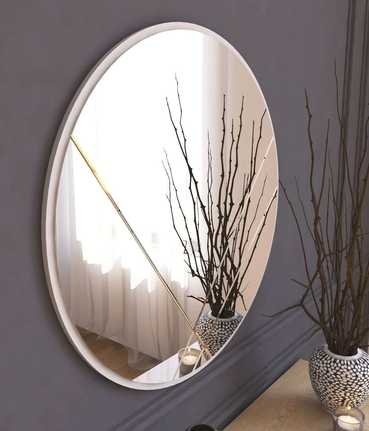 Pasqyrë e rrumbullakët, e bardhë, Skye Decor, Iuydu, 60x60cm