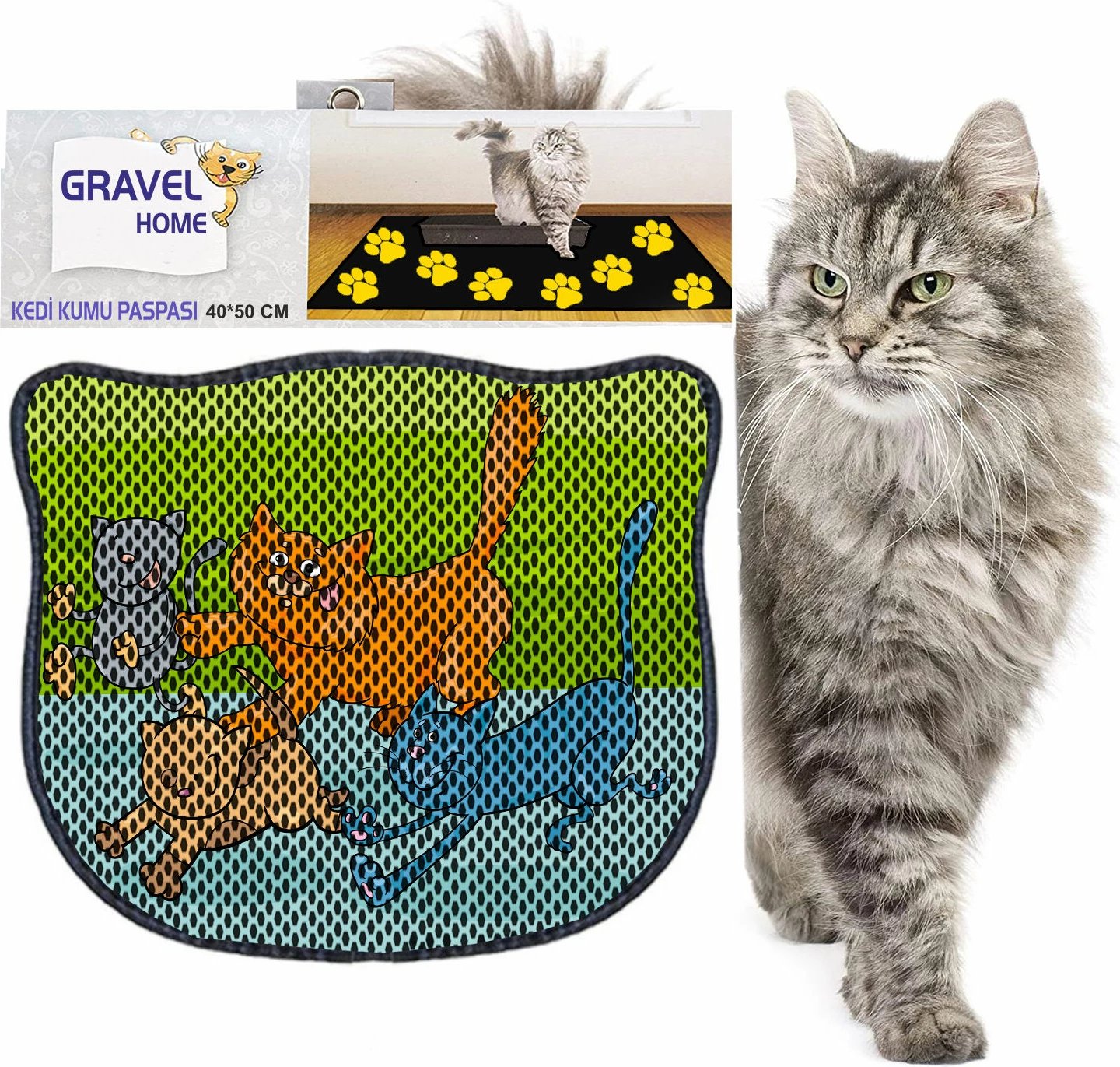 Tapet për rërë mace, shumëngjyrësh, Paws & Whiskers, Kdkafa0232, 40x50cm