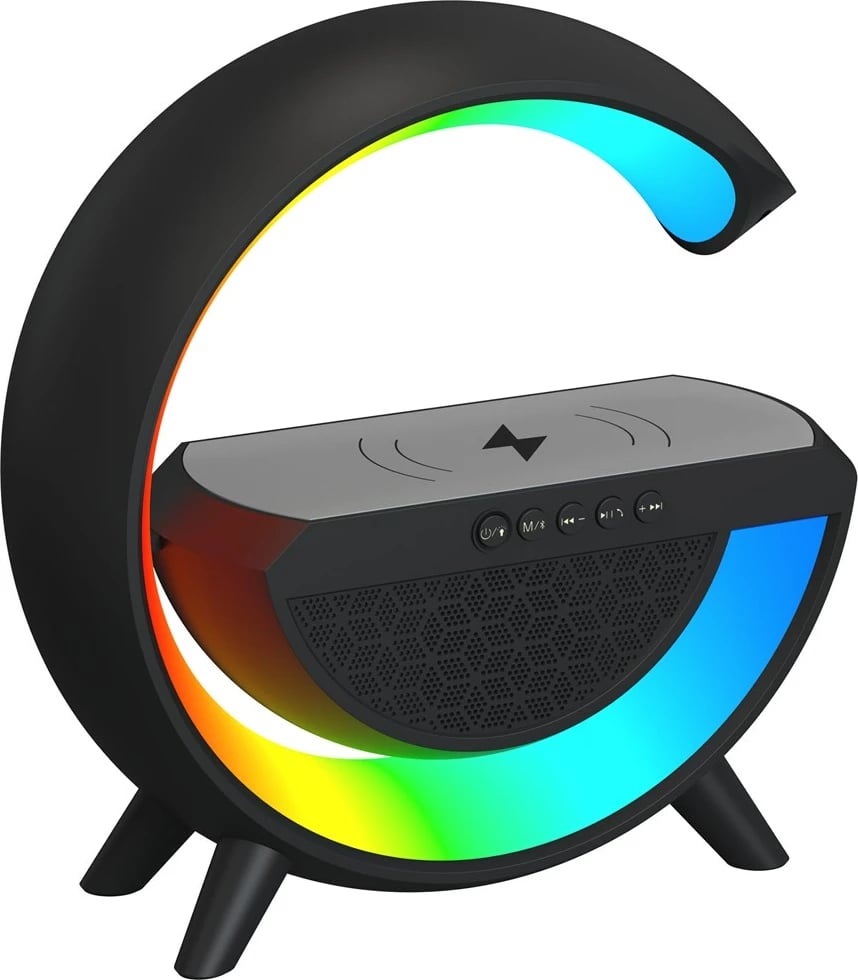 Llambë tavoline Activejet AJE-SOLO RGB, me altoparlant Bluetooth dhe karikues wireless, 2400 mAh, e zezë