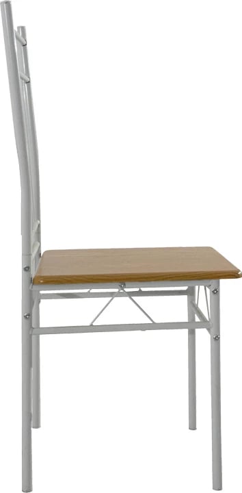 Tavolinë me karrige Roza II, set 5 copë, MDF natyrale, këmbë metalike të bardha, 110x60x74cm