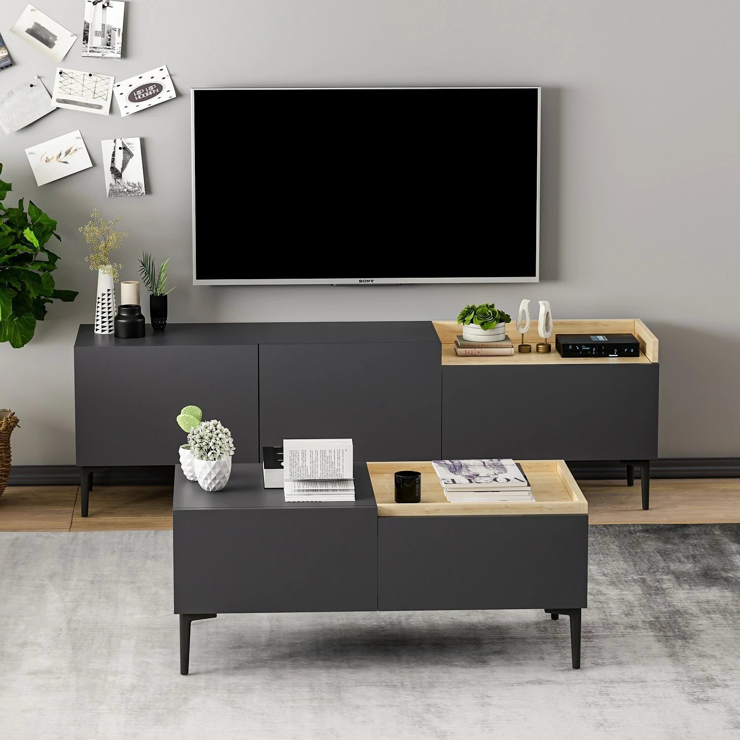 Set mobiljesh për dhomë dite, Skye Decor, Mia, antracit