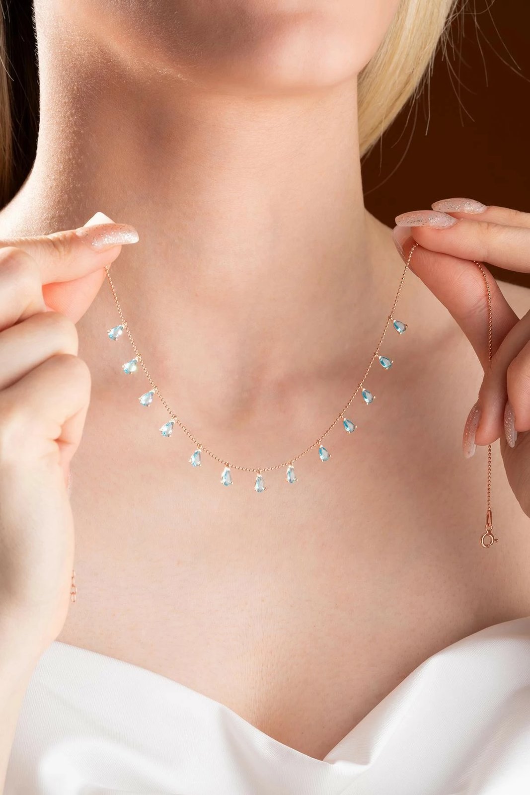 Varëse argjendi Jumeon, ngjyrë ari rozë, gurë akuamarin, NRZ999080