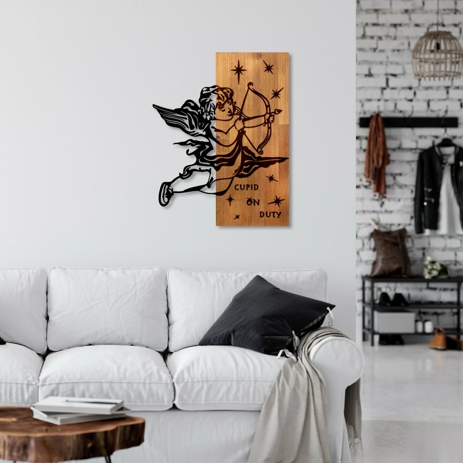 Aksesor dekorativ prej druri për mur, Wallity Eros 02, ngjyrë arre dhe e zezë, 47x58cm