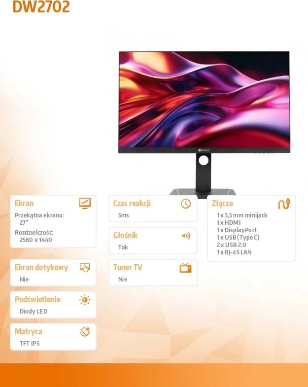 Monitor AG NEOVO DW2702, 27", WQHD, USB-C Docking, i zi