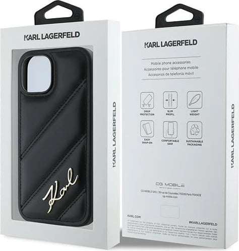 Mbështjellës Karl Lagerfeld Diagonal Quilted Script për iPhone 15 Plus / 14 Plus, e zezë