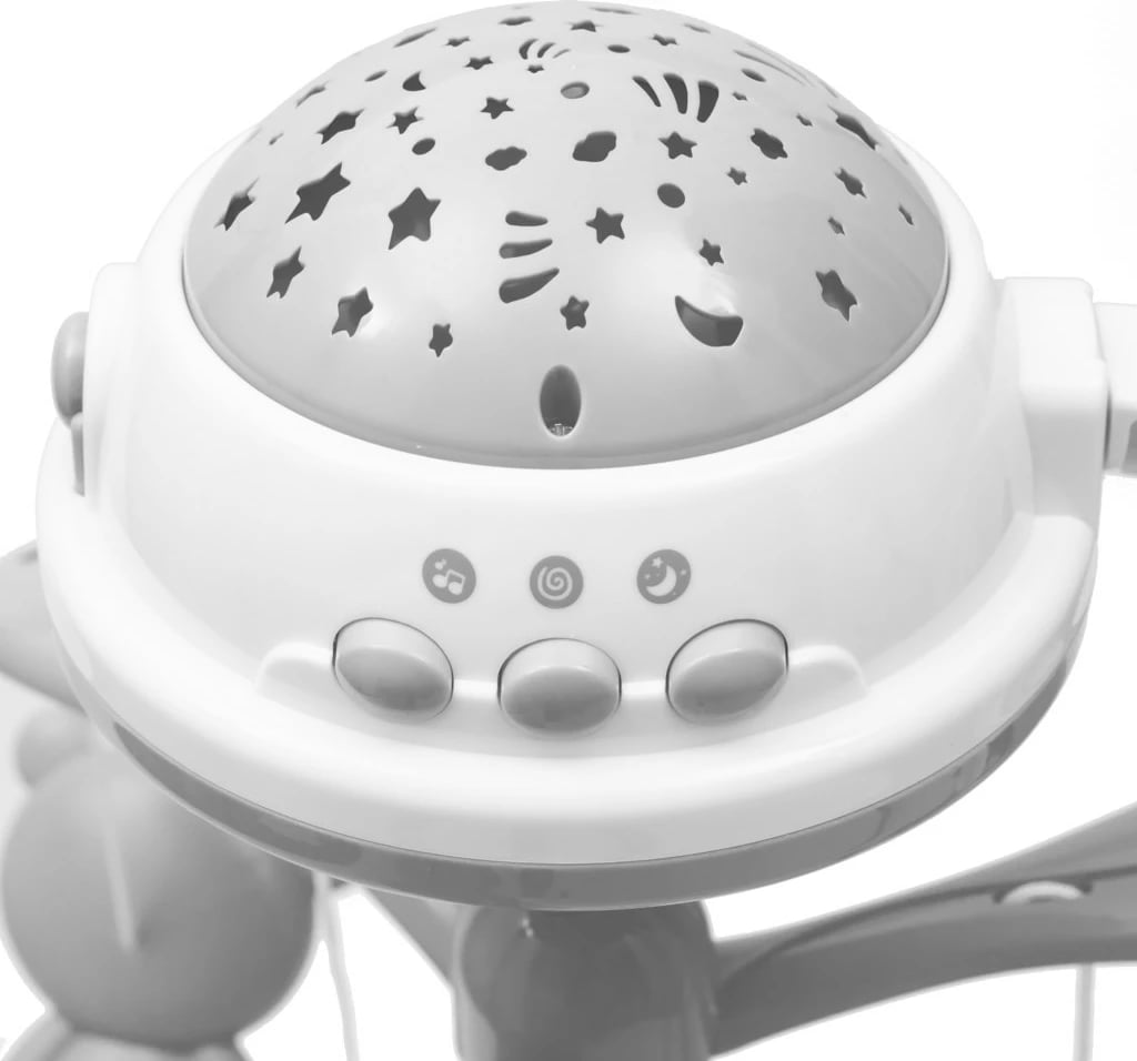 Karusel për krevat bebi, BABY MIX, projektor me yje, 3 melodi, volum i rregullueshëm, gri