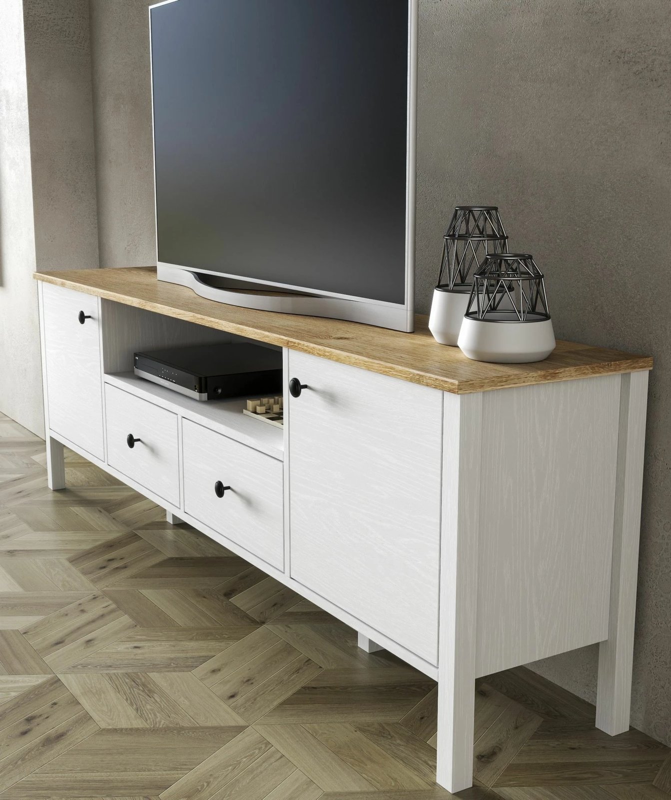 Komodë TV Hanah Home, FRN-20056, ngjyrë druri dhe e bardhë, 180x58x35cm