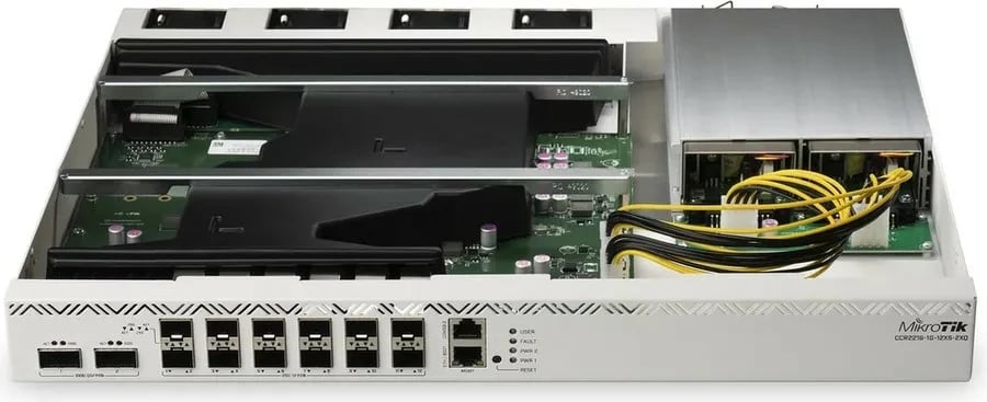 Ruter MikroTik CCR2216-1G-12XS-2XQ, 16 bërthama, 16 GB RAM, 12x SFP28, 2x QSFP28, Argjendtë
