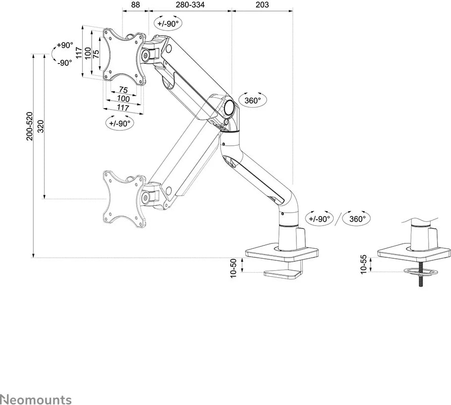 Krah monitori Neomounts DS70S-950WH1, Clamp/Grommet, 18 kg, 43.2 cm (17"), 124.5 cm (49"), 100 x 100 mm, Bardhë Krah monitori Neomounts DS70S-950WH1, Clamp/Grommet, 18 kg, 43.2 cm (17"), 124.5 cm (49"), 100 x 100 mm, Bardhë