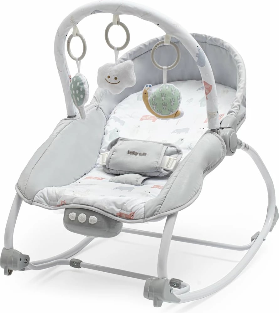 Karrige lëkundëse multifunksionale për bebe, Baby Mix Snail, muzikë/dritë/vibrim, deri 18 kg, gri