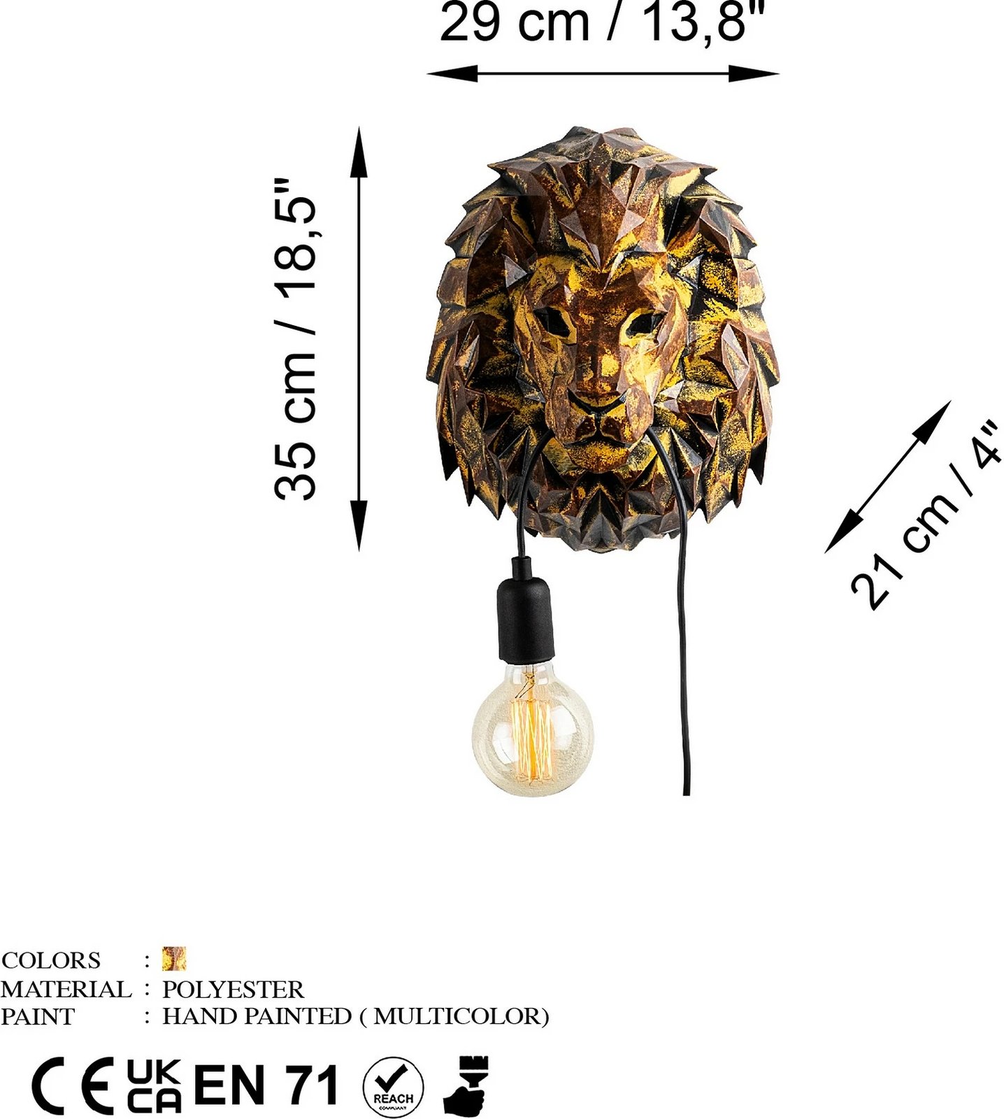 Llambë muri Opviq, kokë luani, shumëngjyrëshe