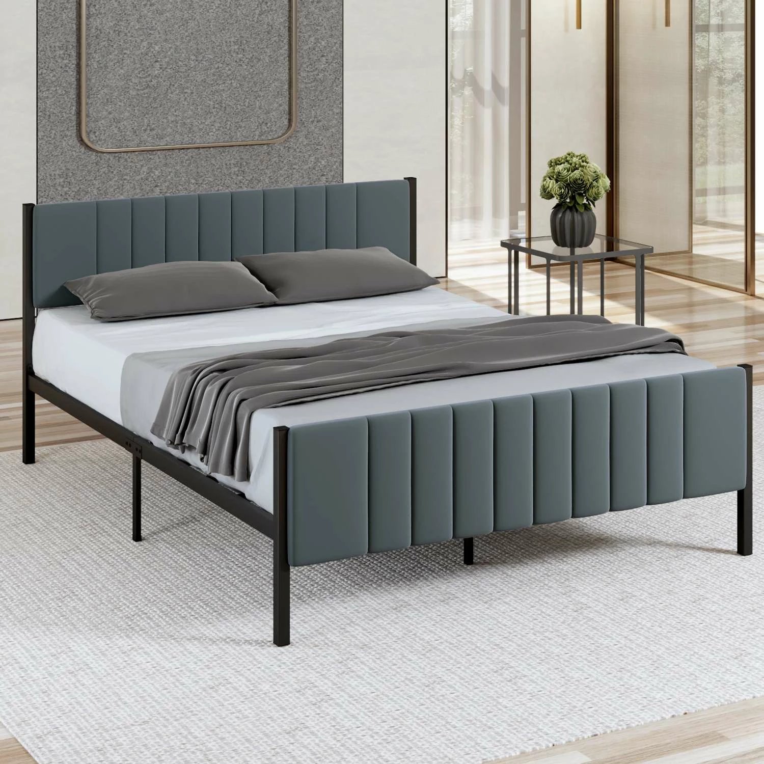 Krevat dopio Skye Decor, ngjyrë antracit, 160x200