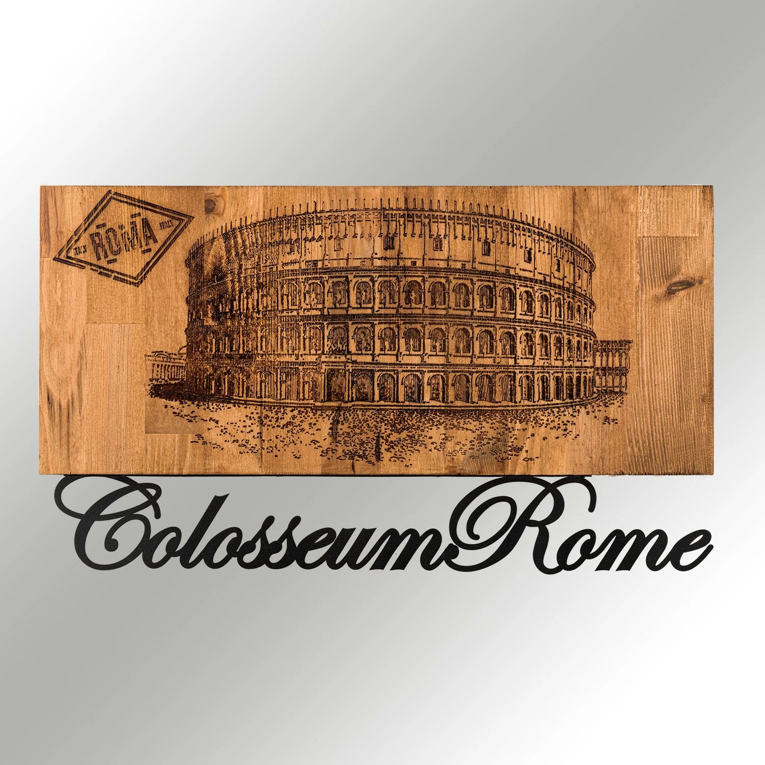 Aksesor dekorativ për mur, dru dhe metal, Colosseum, Wallity