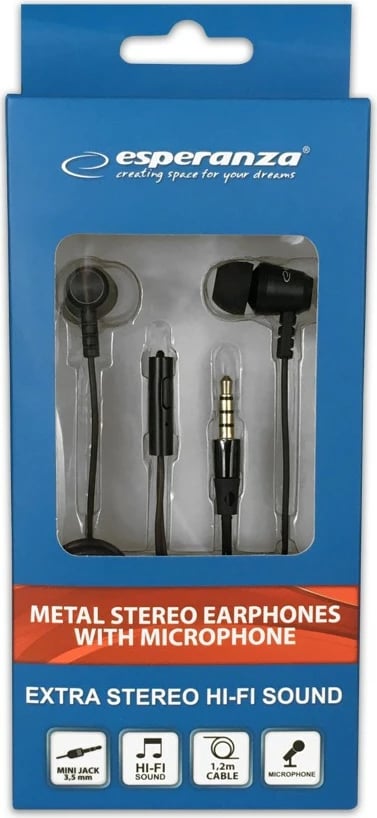 Kufje in-ear metalike Esperanza EH205K me mikrofon, të zeza