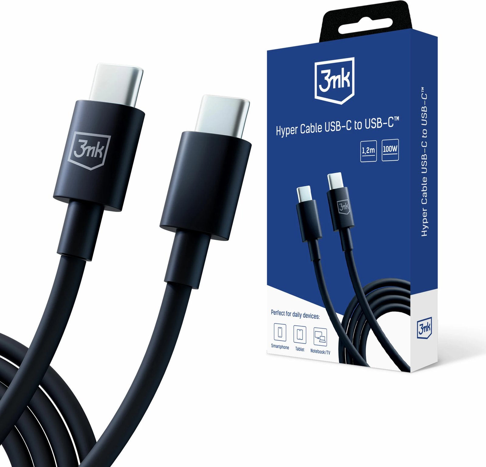 Kabllo USB-C në USB-C 3mk Hyper Cable, 1.2m, 100W, e zezë