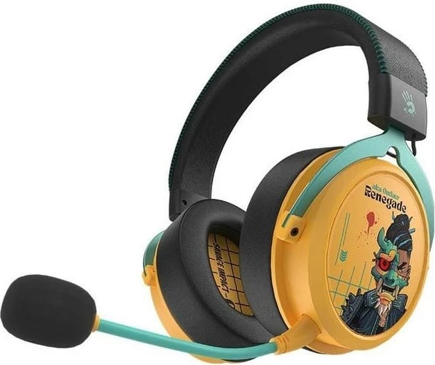 Kufje A4Tech Bloody MR595, Bluetooth 5.3, 2.4G, me kabllo, 7.1 virtuale, të verdha