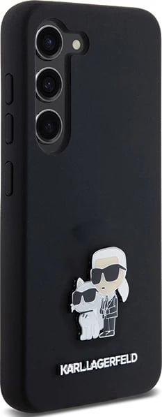 Mbështjellës Karl Lagerfeld Silicone Karl&Choupette Metal Pin për Samsung Galaxy S23, i zi