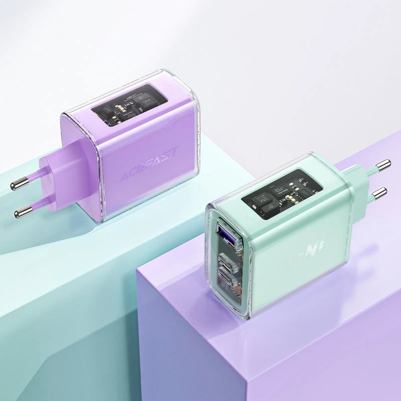 Karikues muri Acefast A45, 65W, 3 porta (1xUSB, 2xUSB-C), GaN, i gjelbër