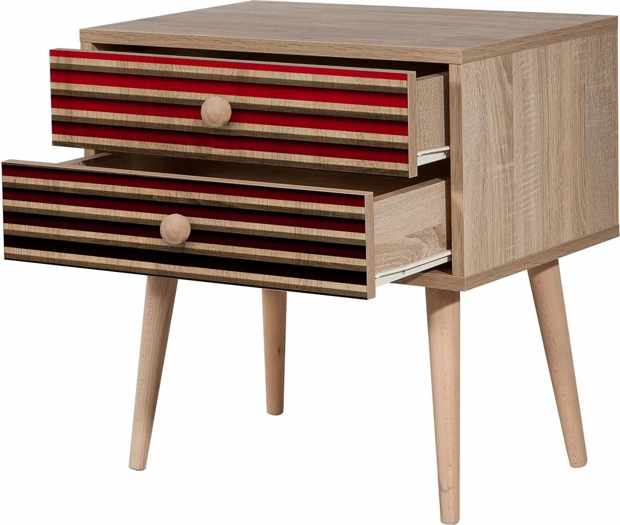 Komodinë moderne Hanah Home, dy sirtarë, ngjyrë lisi Sonoma, 60x61x40cm