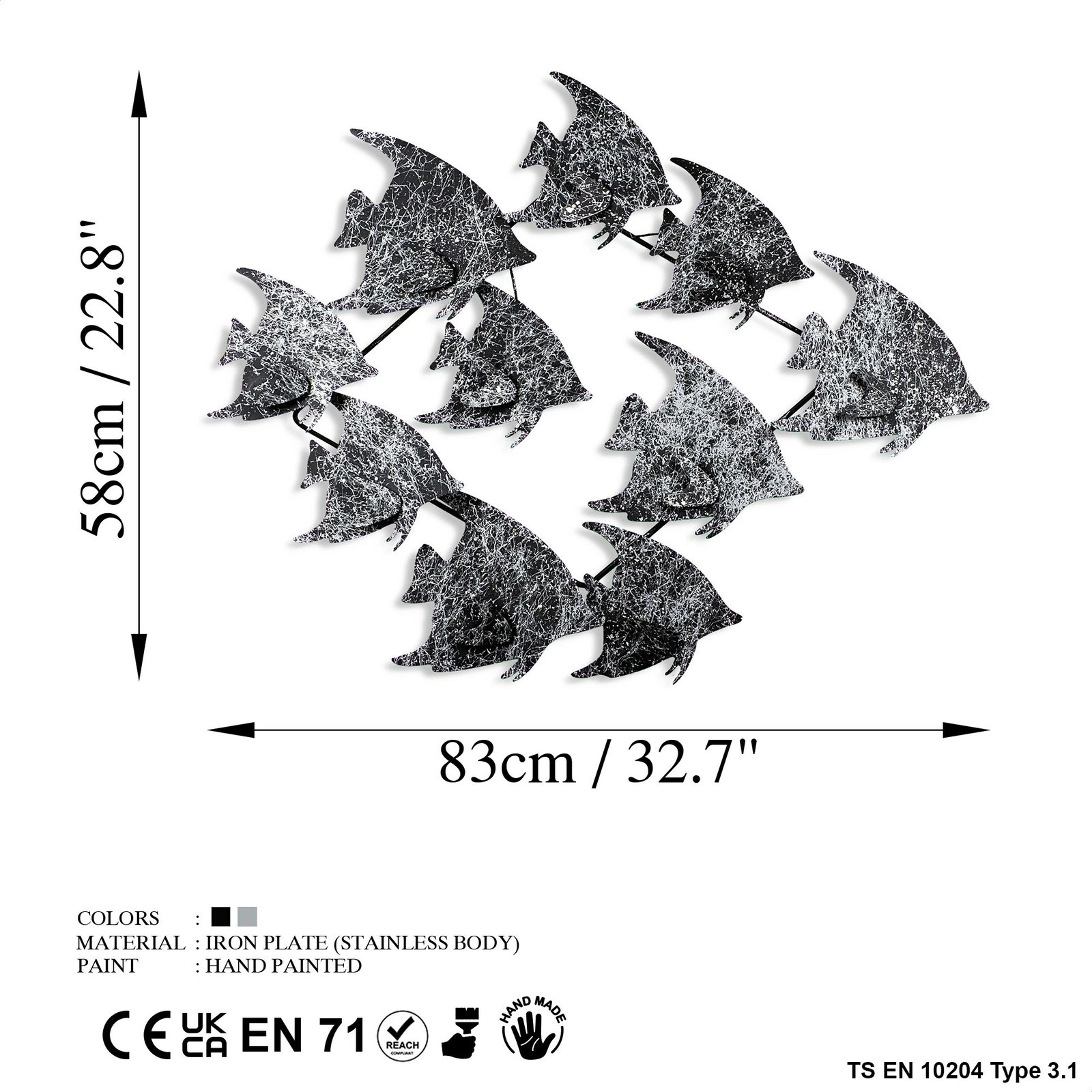 Aksesor dekorativ metalik për mur Wallity, Melek v2 3, shumëngjyrësh, 83x58x4cm
