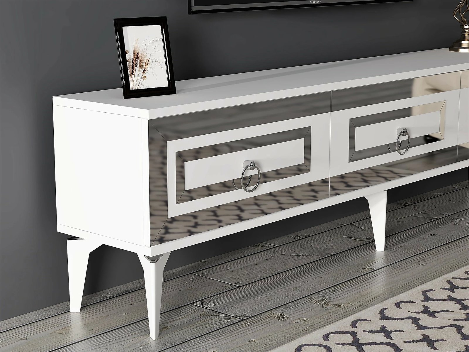 Komodë TV Hanah Home, Karya, e bardhë dhe argjend