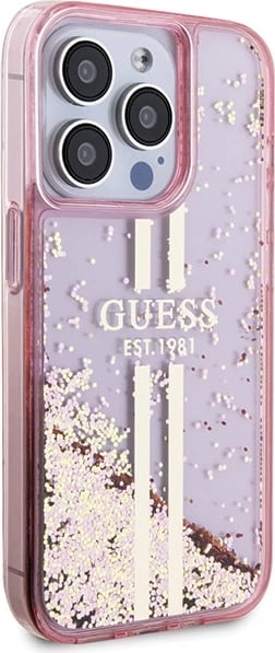 Mbështjellës Guess Liquid Glitter Gold Stripes për iPhone 15 Pro, Rozë Mbështjellës Guess Liquid Glitter Gold Stripes për iPhone 15 Pro, Rozë