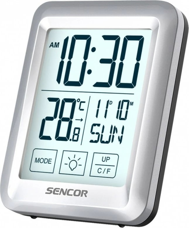 Termometër dhome Sencor SWS 1918 me orë dhe alarm, argjendtë