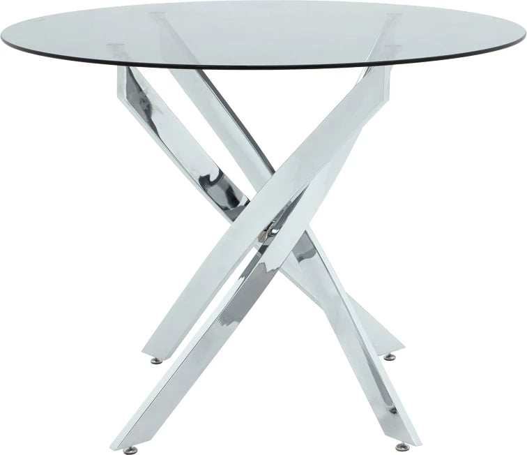 Tavolinë Antoro, xham dhe këmbë metali, ngjyrë kromi, D80x75cm