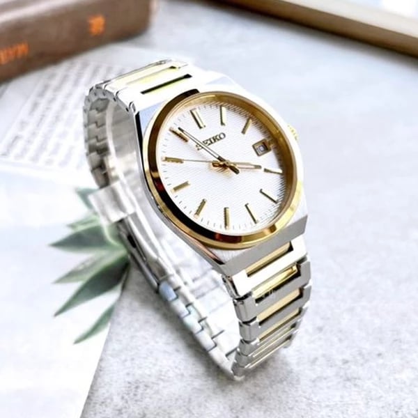 Orë dore për meshkuj SEIKO SUR558P1, argjend me të artë
