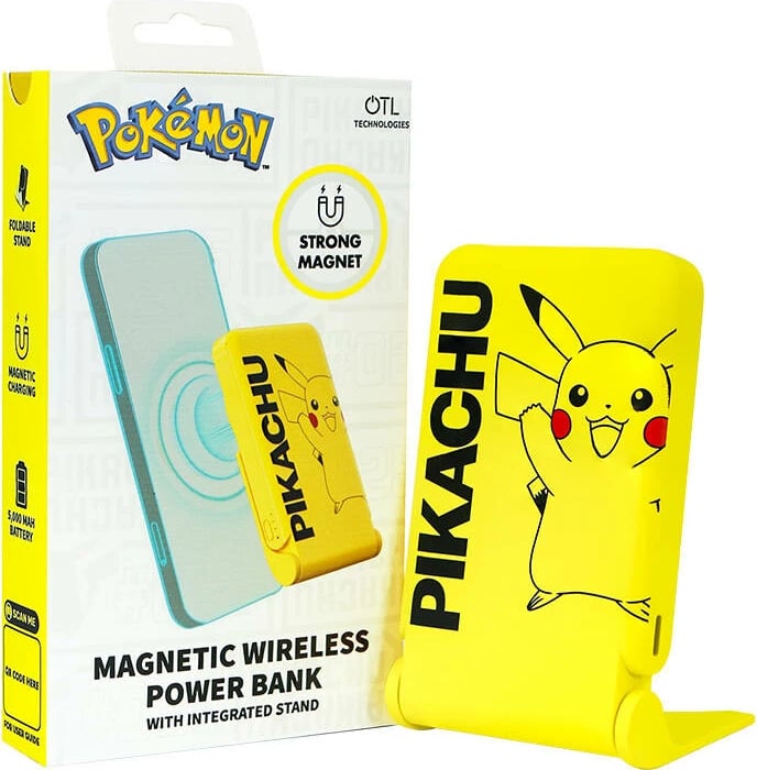 Powerbank magnetik OTL PK1191, 5000 mAh, USB-C 15W, Pikachu, verdhë me mbajtëse